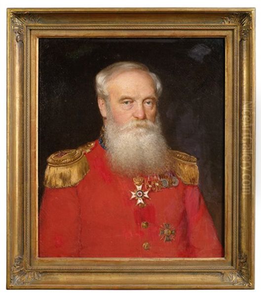 Portrait Des Oberst Otto Franz Leopold Georg Freiherr Knigge (geb. Leveste 1808) In Rotem Uniformrock. Portrait Der Wilhelmine Therese Freifrau Knigge, Geb. Von Landesberg (1816-1871) - view 1