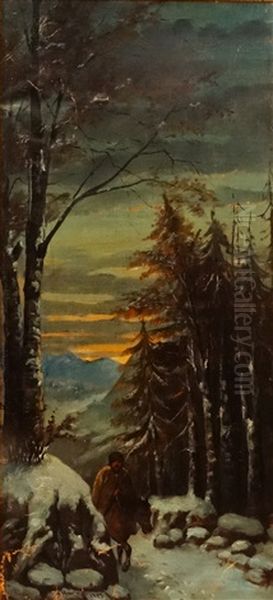 Winter Landscape With Peasant On Horse - view 1