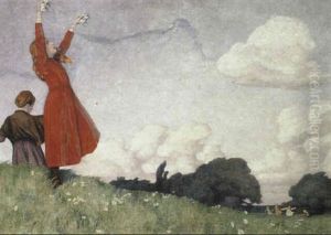 Maidens In A Pasture by Hans Rudolf Hentschel
