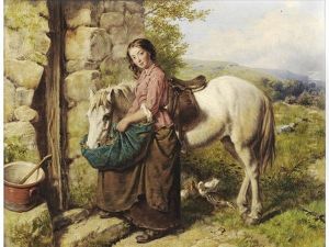 A Girl Feeding A Horse In A Landscape