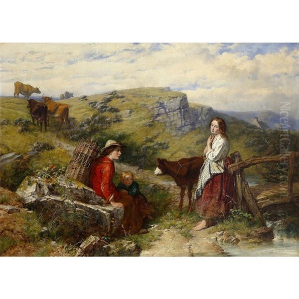 Rustic Scene With Two Girls And A Child - view 1