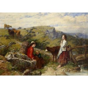 Rustic Scene With Two Girls And A Child Rustic Scene With Two Girls And A Child