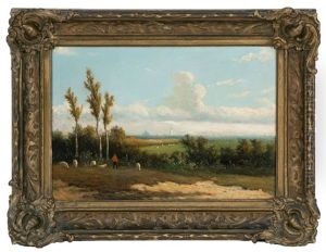 A Shepherd Gazes Over A Landscape by Johannes Jacobus (Jan) Heppener