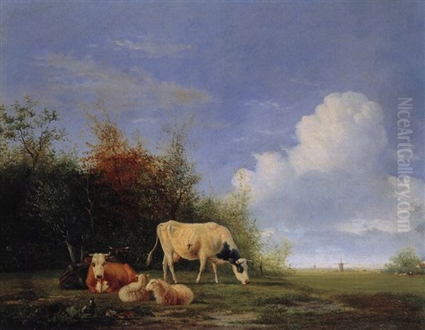 Landschaft Mit Windmuhle, Schafen Und Kuhen - view 1