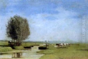 Flusslandschaft Mit Weidenden Kuhen by Johannes Jacobus (Jan) Heppener