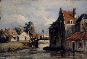 A View Of A Canal by Johannes Jacobus (Jan) Heppener