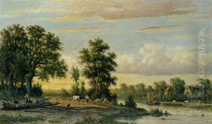 A River Landscape by Johannes Jacobus (Jan) Heppener