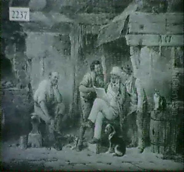 Four Men Reading A Newspaper - view 1