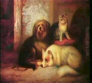 Stubeninterieur Mit Hunden Undkatzen by George Hepper