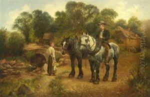 Bauer Mit Pferden Vor Dem Dorf Im Gesprach Mit Einer Magd by Wilson Hepple