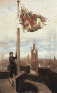 Hoisting The Union Flag, Newcastle, St. Nicolas' Cathedral Beyond by Wilson Hepple