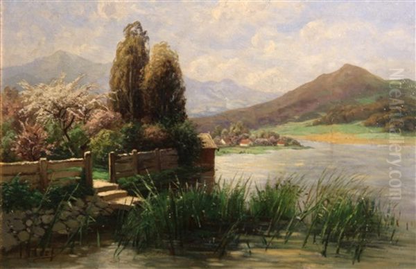 A Garden At River's Edge With Mountains In The Distance - view 1