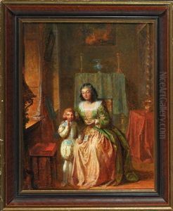 Dame Und Kleiner Prinz Im Palastzimmer by Charles Auguste Herbe