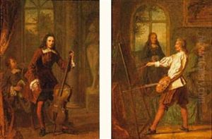 La Musique (+ La Peinture; Pair) by Charles Auguste Herbe