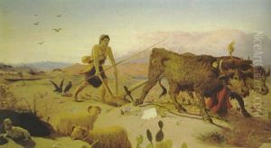 Pflugender Bauer In Einer Landschaft Pflugender Bauer In Einer Landschaft