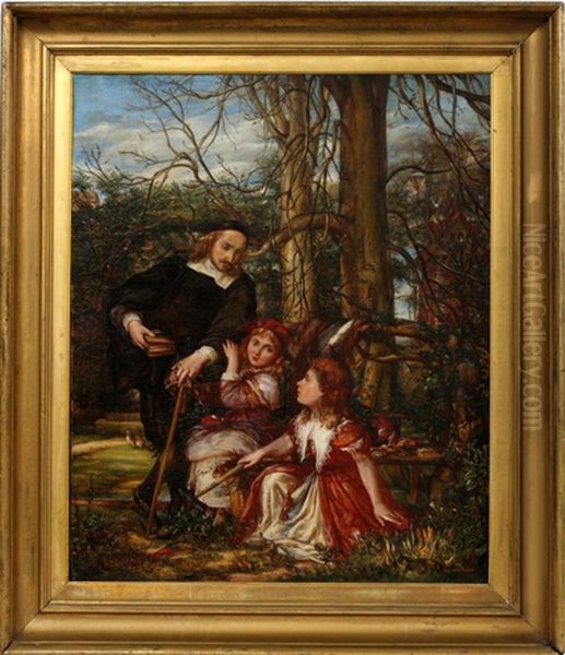 Gentleman And Two Young Girls In Red Dresses - view 1