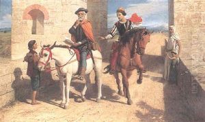 The New World In The West For Spain Or For England - Columbus Far Bud Fran Drottning Isabella Av Spanien by John Rogers Herbert