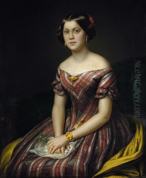 Bildnis Einer Jungen Dame Im Gestreiften Kleid Mit Goldschmuck Und Blumen (die Nichte Des Kunstlers) - view 1
