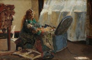 Girl In Interior Near The Window by Leon Herbo