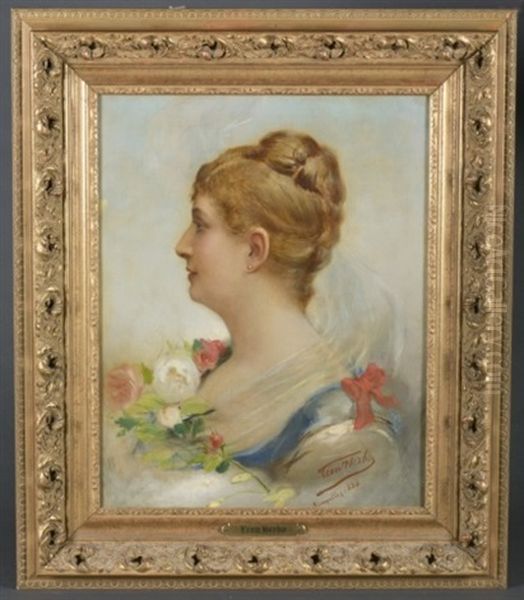 Portrait Of Woman In White With Flowers - view 1
