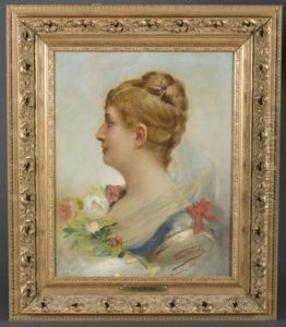 Portrait Of Woman In White With Flowers by Leon Herbo