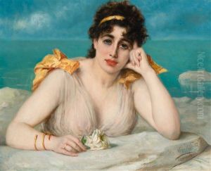 Femme Avec Rose Blanche Devant La Mer