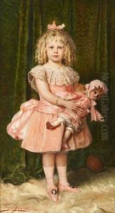 Jeune Fille En Rose Et Sa Poupee Assortie by Leon Herbo