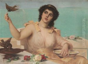 Jeune Femme Nourissant Les Oiseaux Devant La Cote Jeune Femme Nourissant Les Oiseaux Devant La Cote