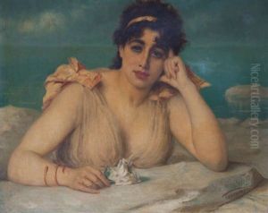Femme Reveuse, Un Paysage Mediterraneen A L'arriere-plan