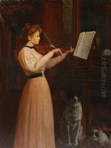 A Woman Playing A Violin by Leon Herbo