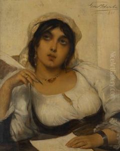 Jeune Orientale A L'ecriture by Leon Herbo