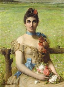 Portrait Of Lady Holding A Posey