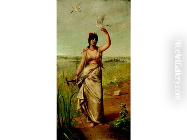 Portrait Of An Exotic Beautry Holding A Dove - view 1