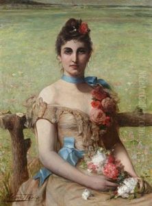 Portrait Of A Woman Holding Flowers Portrait Of A Woman Holding Flowers