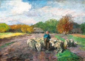 Shepherd With Flock by Thomas Ludwig Herbst