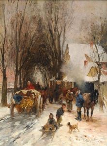 Busy Winterly Village Street Busy Winterly Village Street