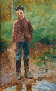 Boy At The Edge Of A Pond by Thomas Ludwig Herbst