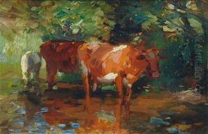 Cows At The Lake by Thomas Ludwig Herbst