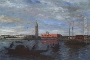 Venedig - Gondeln Und Fischerboote Vor Der Dogana by Thomas Ludwig Herbst