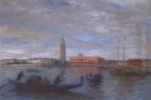 Gondolas Before The Dogana, Venice by Thomas Ludwig Herbst