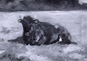 Liegende Kuh Auf Einer Weide by Thomas Ludwig Herbst