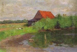 Haus Mit Rotem Dach An Einem Weiher Haus Mit Rotem Dach An Einem Weiher