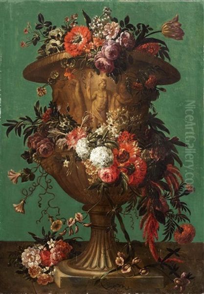 Blumenstillleben In Skulptierter Vase - view 1