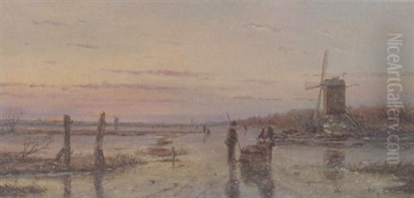 Hollandische Kanallandschaft Mit Schlittschuhlaufern - view 1