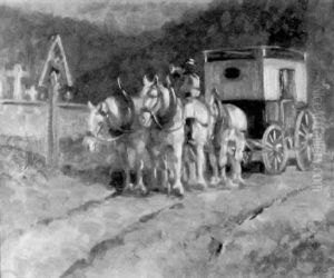 Postillon Mit Seiner Kutsche Vor Einer Friedhofsmauer by Richard Herdtle