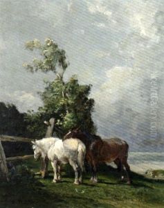 Chevaux En Bord De Mer by Jules Hereau