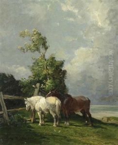 Zwei Pferde Auf Der Weide by Jules Hereau