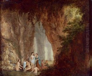 Badende Nymphen In Einer Felsgrotte by Georg Heinrick Hergenroder