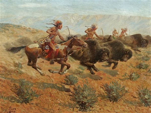 Indians Shooting Buffalo - view 1