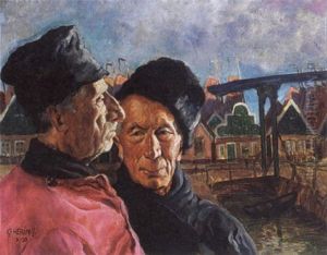 Fishermen In The Harbour Of Volendam by Georg Hering